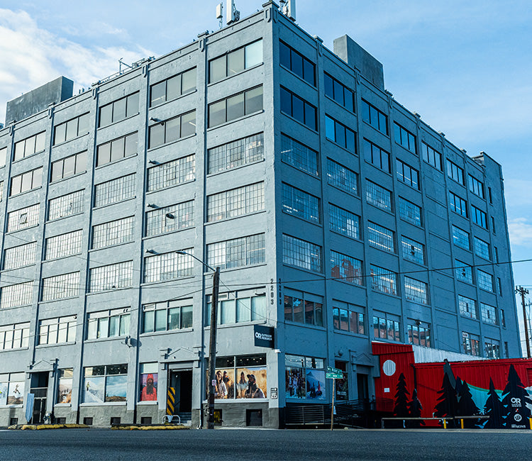 The grey exterior of the Outdoor Research retail store in Seattle, WA.